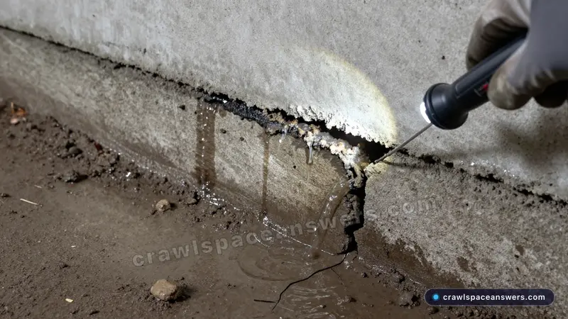 Water seepage through foundation cracks showing when crawl space waterproofing is necessary